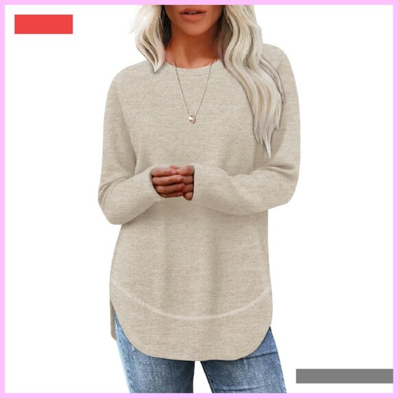 Long Sleeve Tunic Top Loose Fit Crew Neck Pullover Sweater Women's Size - Picture 2 of 4
